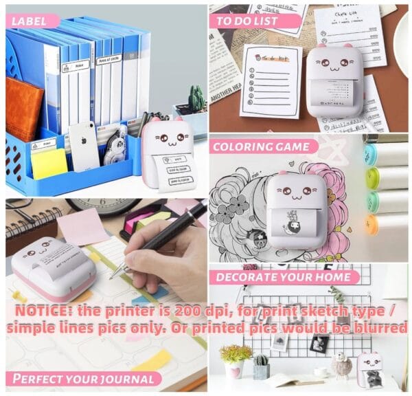Mini Bluetooth Thermal Printer, Portable Label Printer - Inkfree Printer for Android & iOS System, Black on White Thermal Printer - Image 3