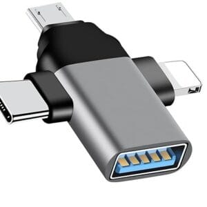 3 in 1 OTG Adapter, Compatable with Lightning/Type-C/Micro-USB to USB3.0 Thunderbolt Male Converter, High Speed Data Transfer & Sync, Alloy Connector for iPhone, Type-C & Android