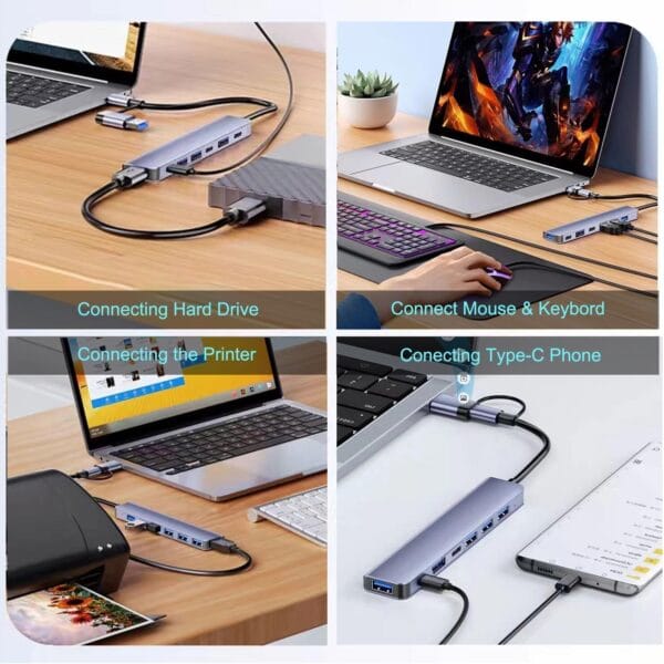 7 in 1 USB-C Hub with USB-A Converter, 1x USB 3.0, 4X USB 2.0, USB-C, 60W PD Charging Ports, and Fast Data Transfer speeds of up to 5Gbps - Ideal for MacBooks, iMacs, and Beyond - Image 7