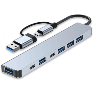 7 in 1 USB-C Hub with USB-A Converter, 1x USB 3.0, 4X USB 2.0, USB-C, 60W PD Charging Ports, and Fast Data Transfer speeds of up to 5Gbps - Ideal for MacBooks, iMacs, and Beyond