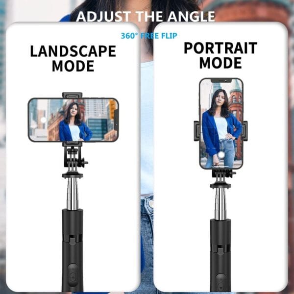 (Q05) Wireless Bluetooth Selfie Stick Tripod | Foldable Monopod with Fill Light for Action Cameras & Smartphones (Black, 61 inch/156 cm) | Compatible with iOS & Android - Image 16