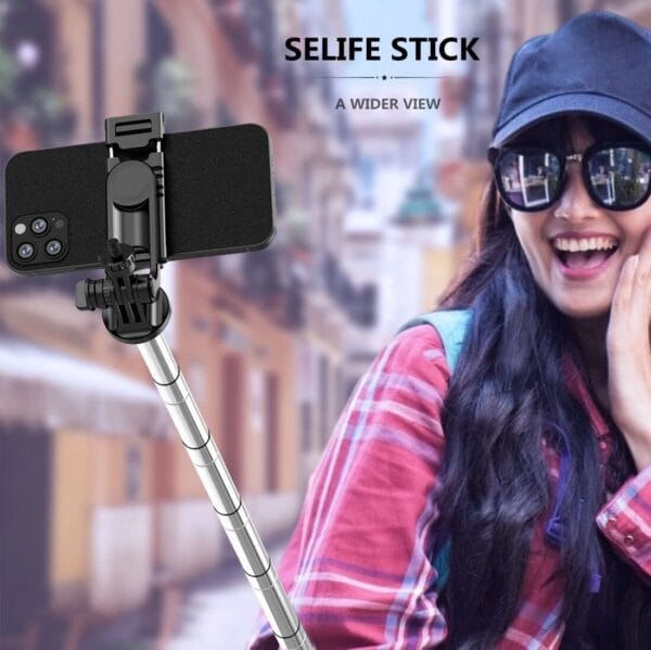 (Q05) Wireless Bluetooth Selfie Stick Tripod | Foldable Monopod with Fill Light for Action Cameras & Smartphones (Black, 61 inch/156 cm) | Compatible with iOS & Android - Image 11