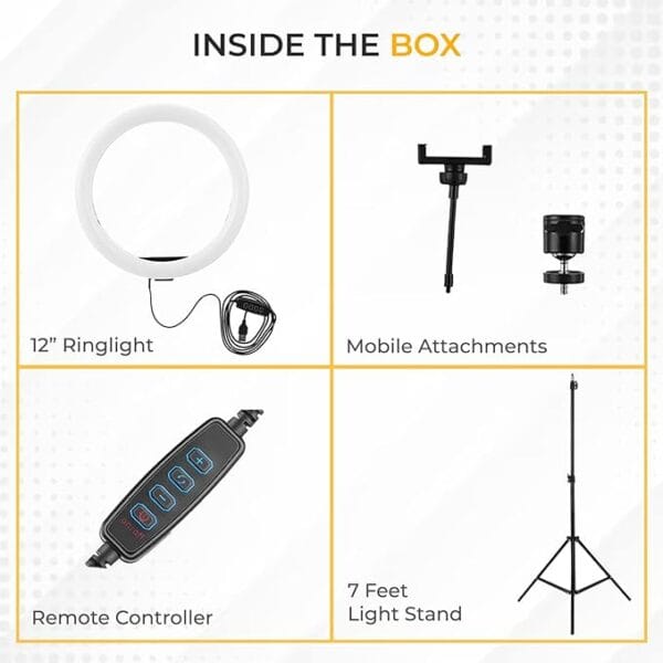 Professional 12-Inch LED Ring Light with 7-Foot Tripod | 3-Mode Dimmable Lighting for Video, Photography, Makeup & Content Creation | Compatible with Phones & Cameras (12 Inches) - Image 4