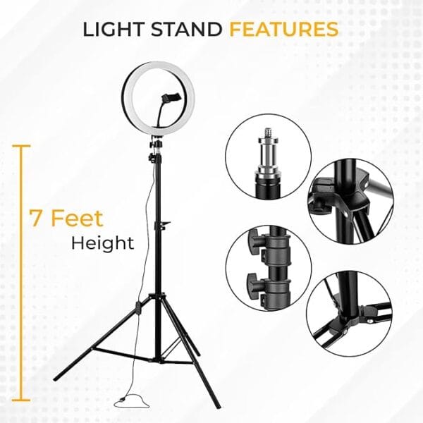 Professional 12-Inch LED Ring Light with 7-Foot Tripod | 3-Mode Dimmable Lighting for Video, Photography, Makeup & Content Creation | Compatible with Phones & Cameras (12 Inches) - Image 5