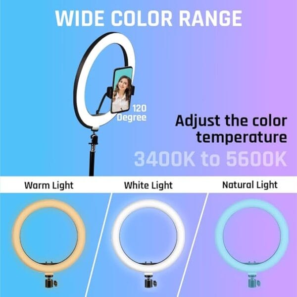 10-Inch LED Ring Light with 7-Foot Tripod | Dimmable 3-Mode Lighting for YouTube, Video Shoots, Live Streaming, Makeup & More | Compatible with Phones & Cameras (10 Inches) - Image 8