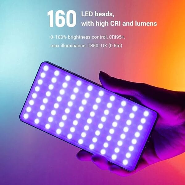 120 RGB Video Light | Pocket LED On-Camera Light | Built-in 1800mAh Rechargeable Battery | 360° Full-Color | 20 Light Effects | CRI 95+ | 2700-6500K | Black | M160 RGB - Image 10