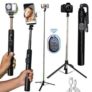 Y17 Selfie - 170CM/67inch Extra-Long Bluetooth Selfie Stick Tripod | Detachable Wireless Remote for Photography, Video Shooting, Travel & Vlogging (Black, Without Light)