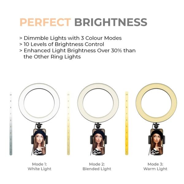 10-Inch LED Ring Light with 7-Foot Tripod | Dimmable 3-Mode Lighting for YouTube, Video Shoots, Live Streaming, Makeup & More | Compatible with Phones & Cameras (10 Inches) - Image 6