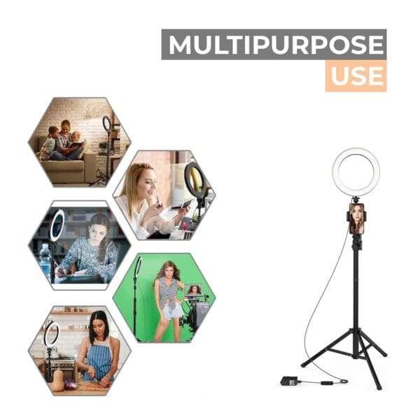 10-Inch LED Ring Light with 7-Foot Tripod | Dimmable 3-Mode Lighting for YouTube, Video Shoots, Live Streaming, Makeup & More | Compatible with Phones & Cameras (10 Inches) - Image 3