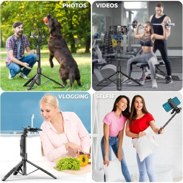 (L16) - Professional Selfie Stick Tripod with Remote | Extendable Stand for iPhone & Android | 360° Rotation Overhead Holder for Video, Vlogs & Live Streaming - Image 8