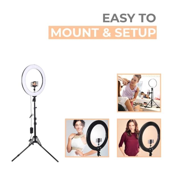 10-Inch LED Ring Light with 7-Foot Tripod | Dimmable 3-Mode Lighting for YouTube, Video Shoots, Live Streaming, Makeup & More | Compatible with Phones & Cameras (10 Inches) - Image 5