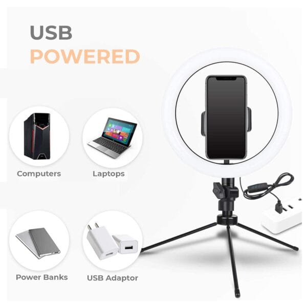 10-Inch LED Ring Light with 7-Foot Tripod | Dimmable 3-Mode Lighting for YouTube, Video Shoots, Live Streaming, Makeup & More | Compatible with Phones & Cameras (10 Inches) - Image 4