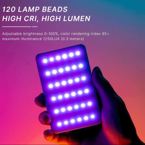 120 RGB Video Light | Pocket LED On-Camera Light | Built-in 1800mAh Rechargeable Battery | 360° Full-Color | 20 Light Effects | CRI 95+ | 2700-6500K | Black | M160 RGB - Image 8