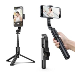 Q08 Mini Gimbal Anti-Shake Selfie Stick Tripod | Wireless Remote | Extendable Phone Holder & Stabilizer | Portable Tripod Stand for Smartphones – Black
