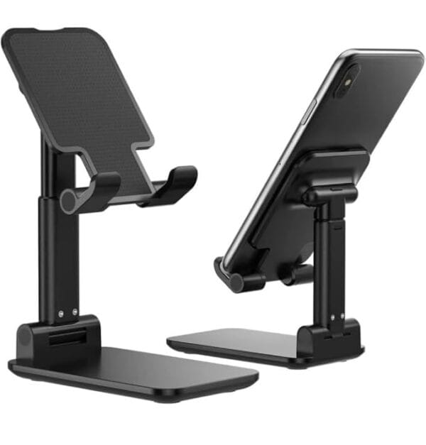 Mobile Stand for Desk, Height Adjustable & Foldable Phone Stand Holder for Home, Study, Table & Desktop Compatible with 4 to 10 Inch Smarphones & Tablets Devices (Black)