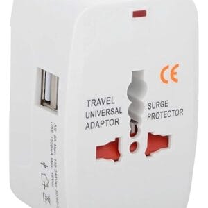 Adapter, International All-in-One Worldwide Travel Adapter and Charger with Dual USB Ports, Multi-Type Power Outlet, USB 2.1A, 100-250 Voltage Travel Charger, White