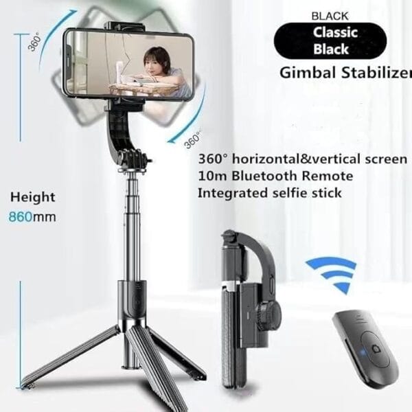 Q08 Mini Gimbal Anti-Shake Selfie Stick Tripod | Wireless Remote | Extendable Phone Holder & Stabilizer | Portable Tripod Stand for Smartphones – Black - Image 2