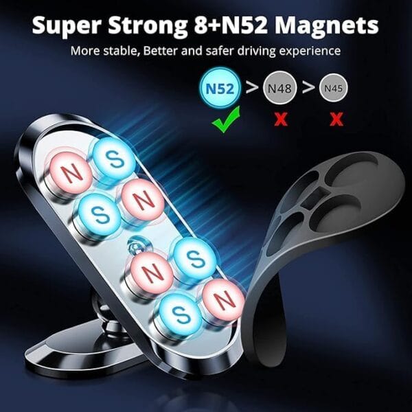 Magnetic Phone Holder for Car Dashboard, 360-Degree Rotation, Pack of 1 with 2 Metal Plates, Black - Image 6