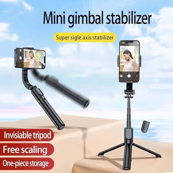 Q08 Mini Gimbal Anti-Shake Selfie Stick Tripod | Wireless Remote | Extendable Phone Holder & Stabilizer | Portable Tripod Stand for Smartphones – Black - Image 3
