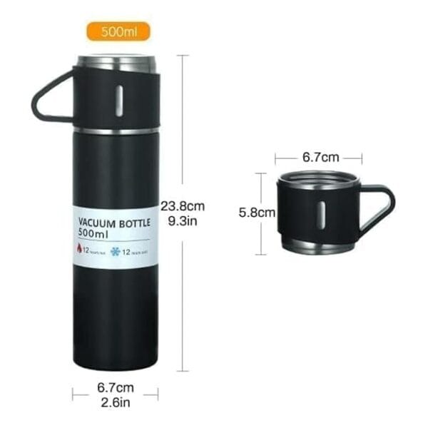 Stainless Steel Vacuum Flask Set With 3 Steel Cups - Ideal for Diwali, Birthday, and Return Gift (Multicolour) - Image 5