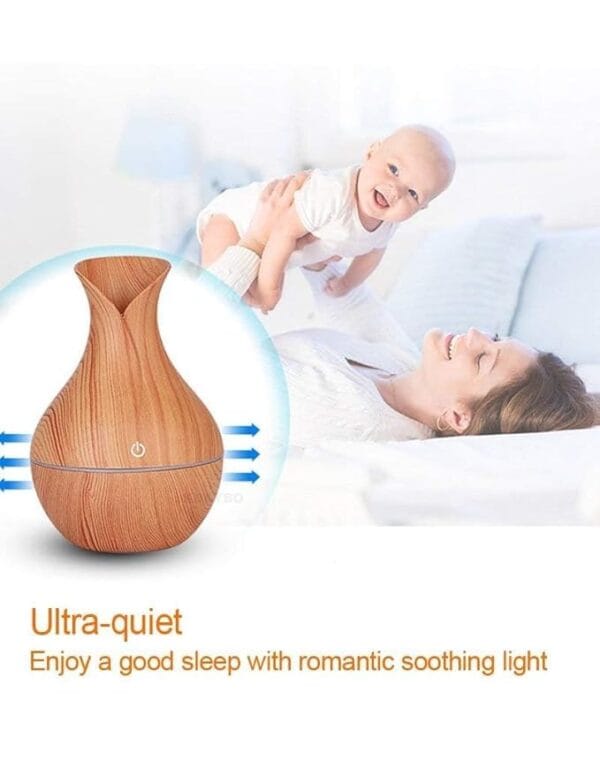 Wood Humidifier & Aroma Diffuser Wood Grain Essential Oil Diffuser, 130ml Ultrasonic Aromatherapy Humidifier with LED Light - Image 2