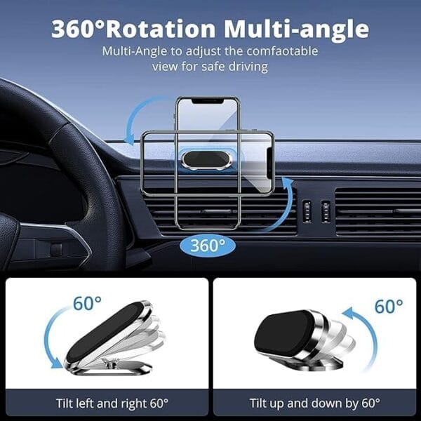 Magnetic Phone Holder for Car Dashboard, 360-Degree Rotation, Pack of 1 with 2 Metal Plates, Black - Image 3