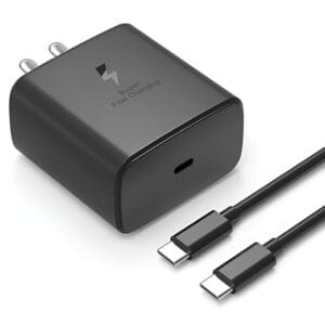 45W Samsung Super Fast Charger with 3ft USB-C to USB-C Cable | Compatible with Galaxy S25, S24/Plus/Ultra, S23 FE, S22, Tab S9+, Z Fold/Flip 5/4/3 – Black