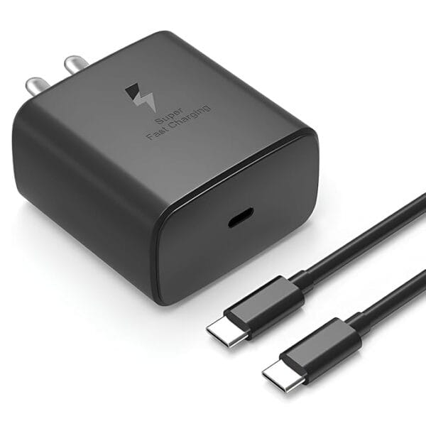 45W Samsung Super Fast Charger with 3ft USB-C to USB-C Cable | Compatible with Galaxy S25, S24/Plus/Ultra, S23 FE, S22, Tab S9+, Z Fold/Flip 5/4/3 – Black