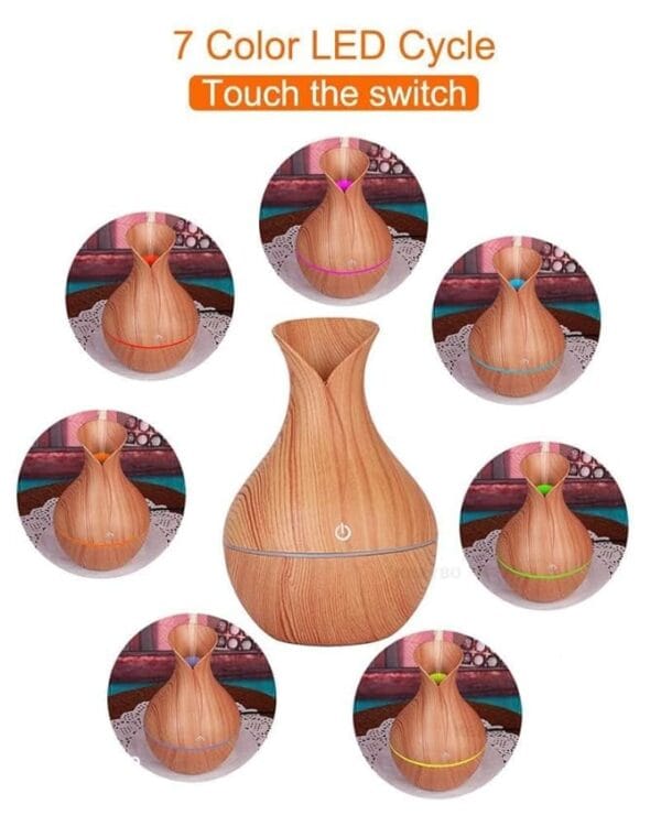 Wood Humidifier & Aroma Diffuser Wood Grain Essential Oil Diffuser, 130ml Ultrasonic Aromatherapy Humidifier with LED Light - Image 3