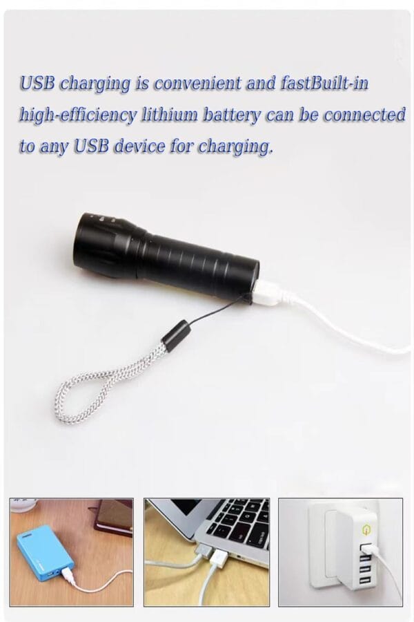 USB Rechargeable LED Flashlight – 3 Modes, Adjustable Focus, COB Side Light, Waterproof Tactical Torch for Emergency & Outdoor Use - Image 4