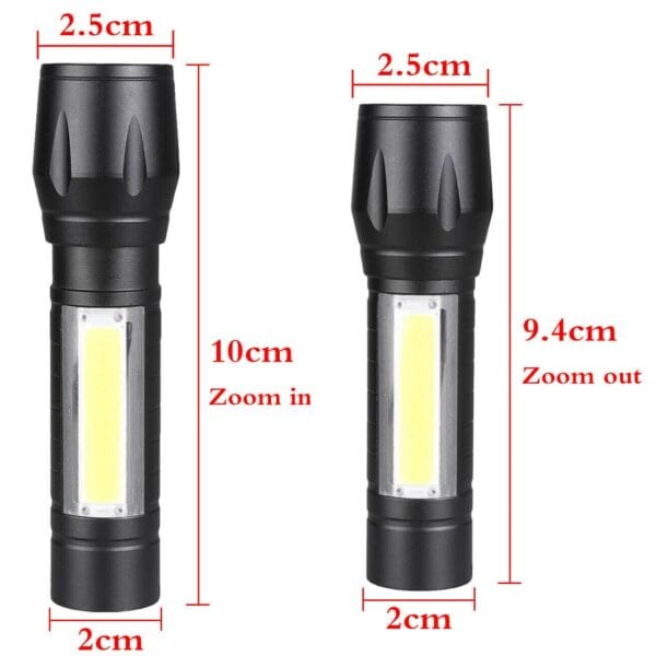 USB Rechargeable LED Flashlight – 3 Modes, Adjustable Focus, COB Side Light, Waterproof Tactical Torch for Emergency & Outdoor Use - Image 2