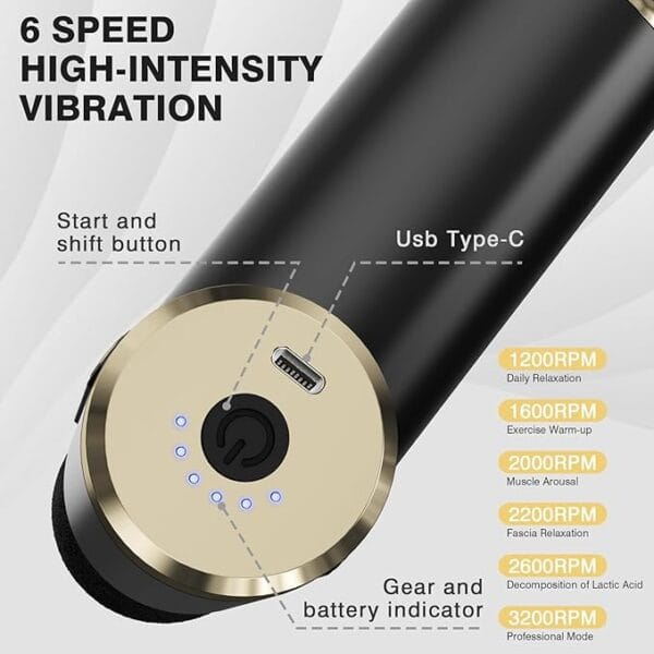 Mini Massage Gun – Deep Tissue Handheld Massager for Full Body Pain Relief – Small & Powerful, 6 Speeds, 4 Heads, Rechargeable – Travel-Friendly Muscle Massager for Men & Women - Image 5