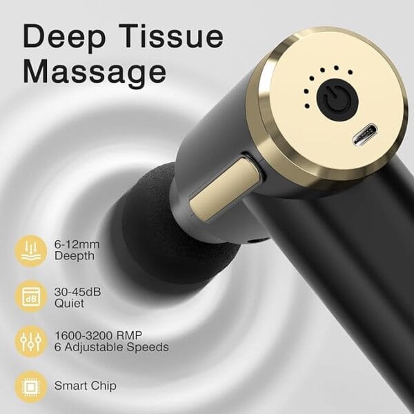 Mini Massage Gun – Deep Tissue Handheld Massager for Full Body Pain Relief – Small & Powerful, 6 Speeds, 4 Heads, Rechargeable – Travel-Friendly Muscle Massager for Men & Women - Image 3