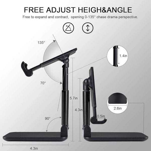 Mobile Stand for Desk, Height Adjustable & Foldable Phone Stand Holder for Home, Study, Table & Desktop Compatible with 4 to 10 Inch Smarphones & Tablets Devices (Black) - Image 3