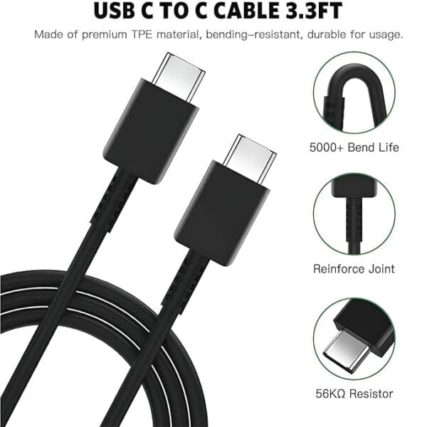 45W Samsung Super Fast Charger with 3ft USB-C to USB-C Cable | Compatible with Galaxy S25, S24/Plus/Ultra, S23 FE, S22, Tab S9+, Z Fold/Flip 5/4/3 – Black - Image 2