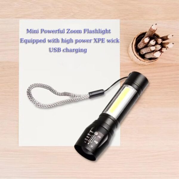 USB Rechargeable LED Flashlight – 3 Modes, Adjustable Focus, COB Side Light, Waterproof Tactical Torch for Emergency & Outdoor Use - Image 9