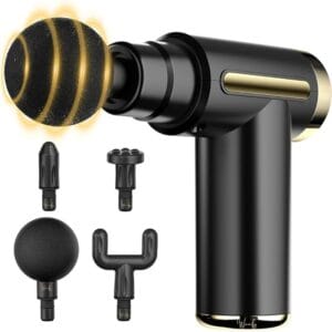 Mini Massage Gun – Deep Tissue Handheld Massager for Full Body Pain Relief – Small & Powerful, 6 Speeds, 4 Heads, Rechargeable – Travel-Friendly Muscle Massager for Men & Women