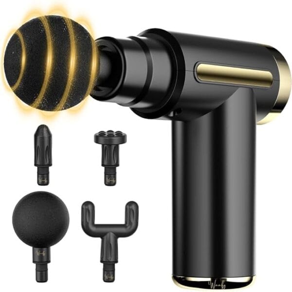 Mini Massage Gun – Deep Tissue Handheld Massager for Full Body Pain Relief – Small & Powerful, 6 Speeds, 4 Heads, Rechargeable – Travel-Friendly Muscle Massager for Men & Women