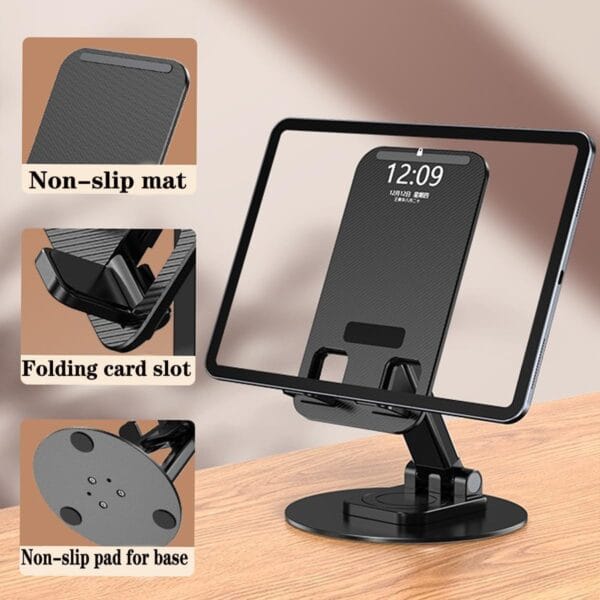 Mobile Stand for Desk 360° Rotation Height and Angle Adjustable Phone Holder for Table Foldable Desktop Mobile Holder for Home, Study & Video Shoot Fit for 4-10'' Smatphones (Black) - Image 4