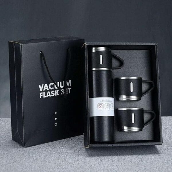 Stainless Steel Vacuum Flask Set With 3 Steel Cups - Ideal for Diwali, Birthday, and Return Gift (Multicolour)