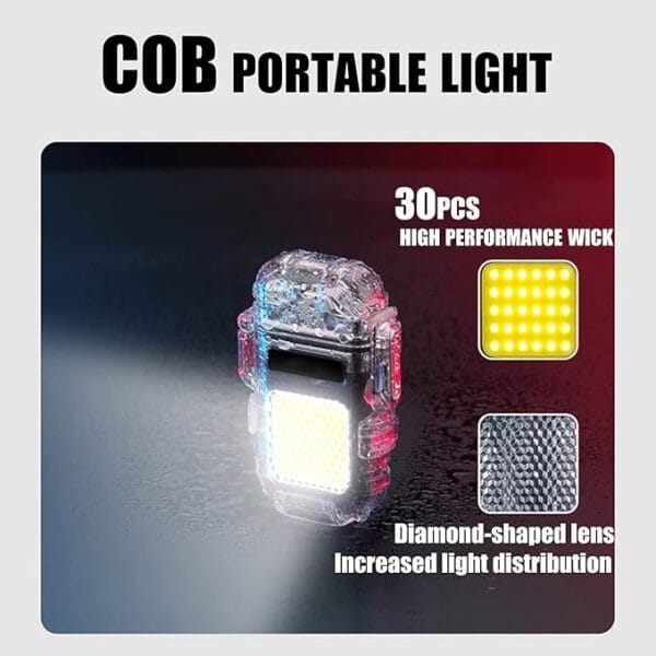 Dual Arc Flash Lighter, Electric Lighter with 30 COB LED Lights, Rechargeable Flameless IP56 System Lighter, Waterproof Lighter with Survival Whistle and Lanyard - Image 2