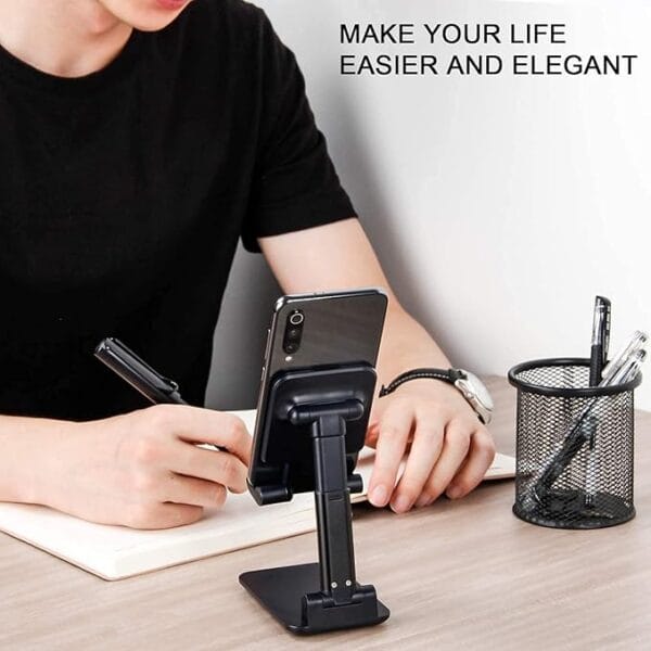 Mobile Stand for Desk, Height Adjustable & Foldable Phone Stand Holder for Home, Study, Table & Desktop Compatible with 4 to 10 Inch Smarphones & Tablets Devices (Black) - Image 7