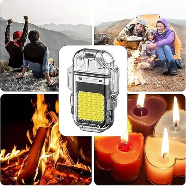 Dual Arc Flash Lighter, Electric Lighter with 30 COB LED Lights, Rechargeable Flameless IP56 System Lighter, Waterproof Lighter with Survival Whistle and Lanyard - Image 9