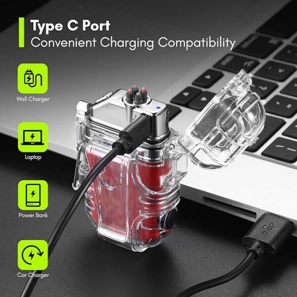 Dual Arc Flash Lighter, Electric Lighter with 30 COB LED Lights, Rechargeable Flameless IP56 System Lighter, Waterproof Lighter with Survival Whistle and Lanyard - Image 5