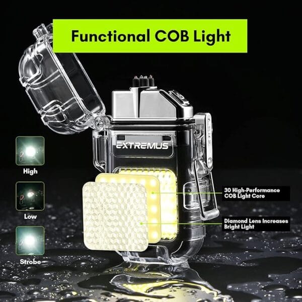 Dual Arc Flash Lighter, Electric Lighter with 30 COB LED Lights, Rechargeable Flameless IP56 System Lighter, Waterproof Lighter with Survival Whistle and Lanyard - Image 4