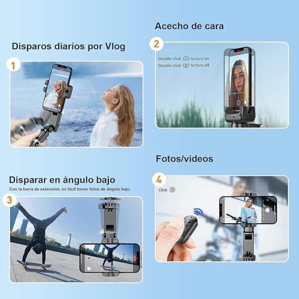 2-Axis Smartphone Gimbal Stabilizer – Auto Face Tracking, 360° Rotation, Tripod Selfie Stick with Wireless Remote | For Android & iPhone | Ideal for Vlogging, YouTube, Recording (Q18) - Image 3