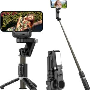 2-Axis Smartphone Gimbal Stabilizer – Auto Face Tracking, 360° Rotation, Tripod Selfie Stick with Wireless Remote | For Android & iPhone | Ideal for Vlogging, YouTube, Recording (Q18)
