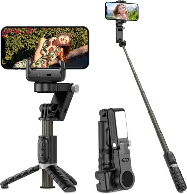 2-Axis Smartphone Gimbal Stabilizer – Auto Face Tracking, 360° Rotation, Tripod Selfie Stick with Wireless Remote | For Android & iPhone | Ideal for Vlogging, YouTube, Recording (Q18)