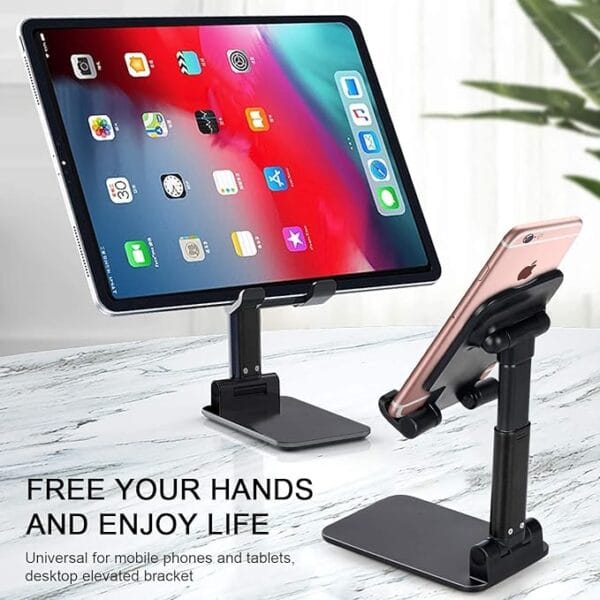 Mobile Stand for Desk, Height Adjustable & Foldable Phone Stand Holder for Home, Study, Table & Desktop Compatible with 4 to 10 Inch Smarphones & Tablets Devices (Black) - Image 4