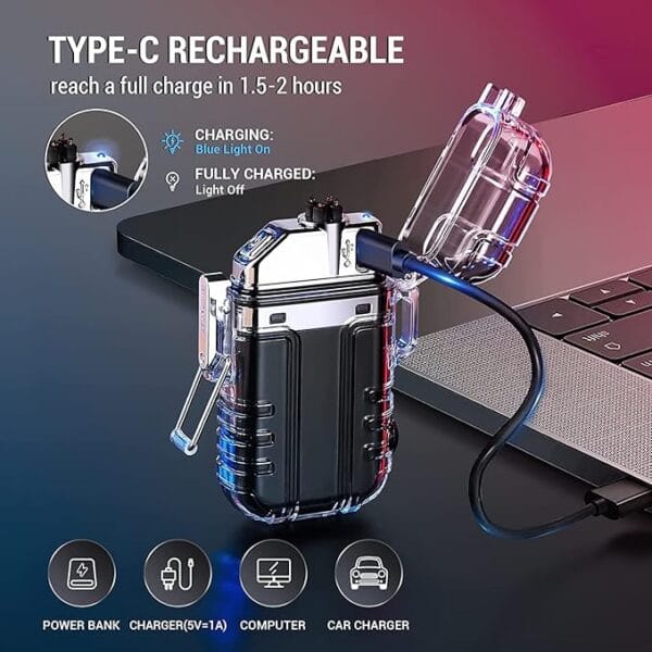 Dual Arc Flash Lighter, Electric Lighter with 30 COB LED Lights, Rechargeable Flameless IP56 System Lighter, Waterproof Lighter with Survival Whistle and Lanyard - Image 10